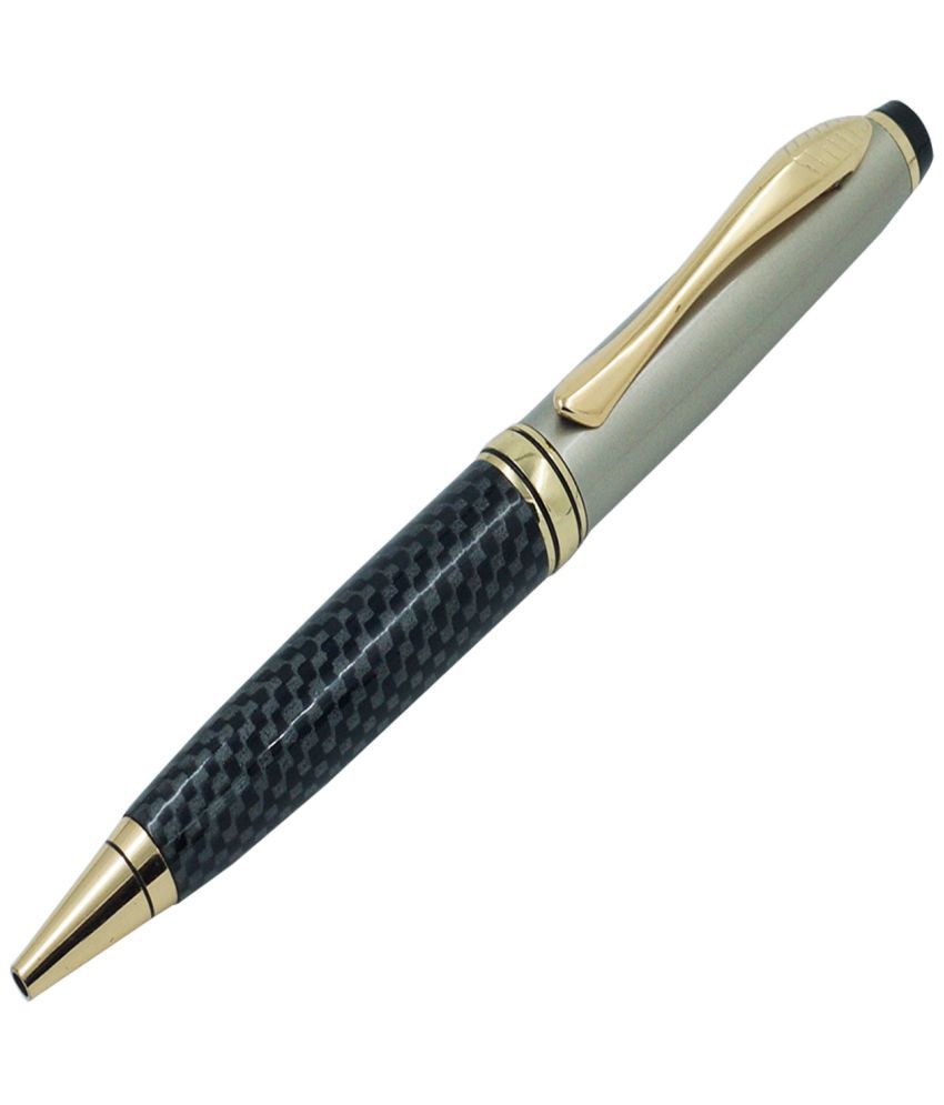     			auteur Zeus Black & Grey Color Carbon Fiber Finish , Stunning Gift Collection , Blue Refill Ball Pen With Golden Trims Packed In A GIft Box .