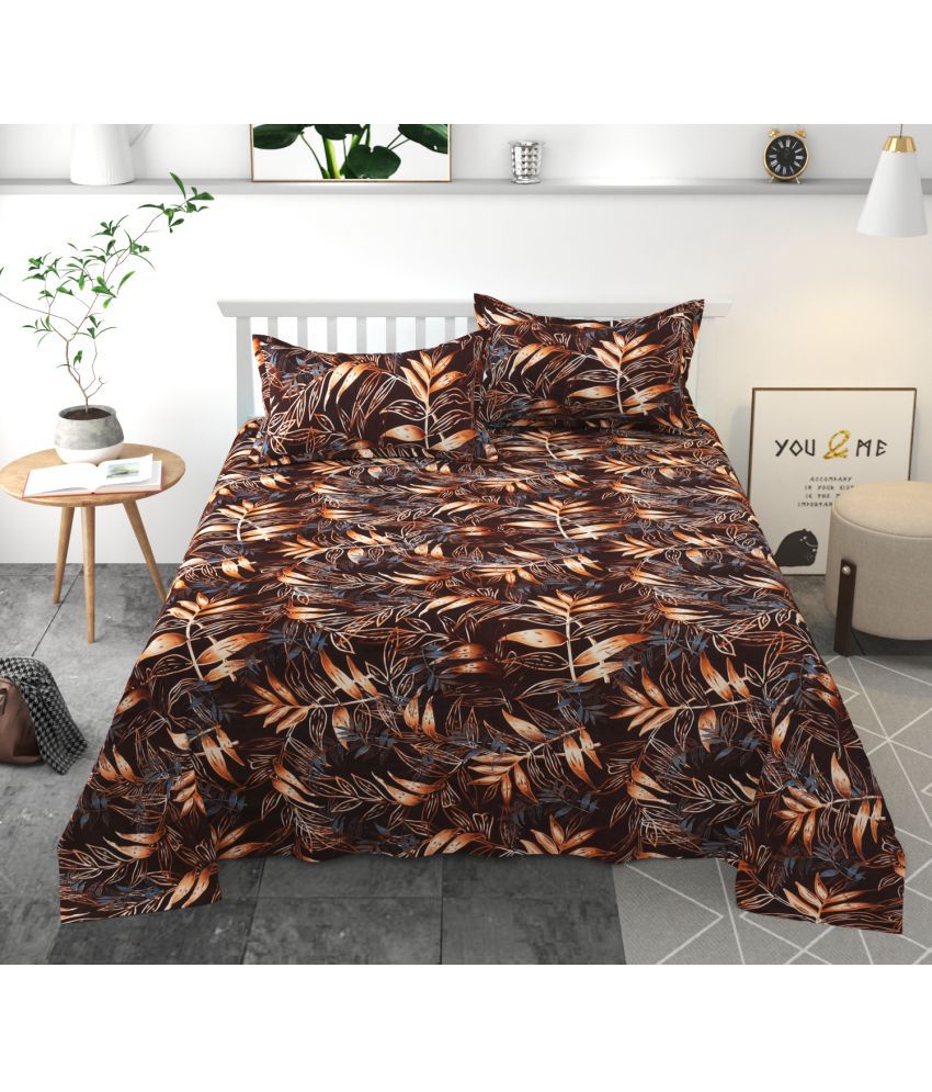     			Homefab India - Coffee Microfiber Double Bedsheet with 2 Pillow Covers