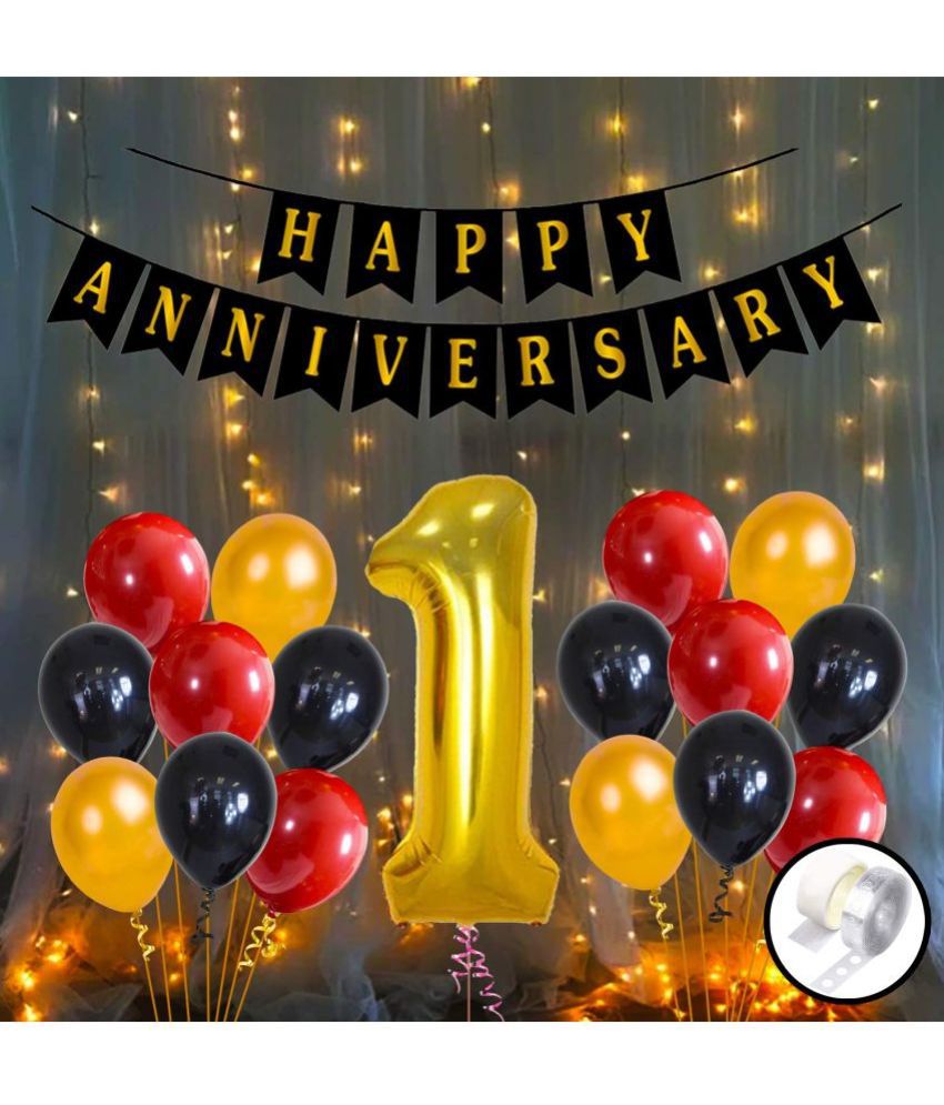     			Party Propz 1st Happy Anniversary Decoration Items with Light LED Banner, Balloons, Glue Dot Arch 55Pcs Set for 1st Party Room Decoration Combo Set/Couple Wedding, Marriage Celebration