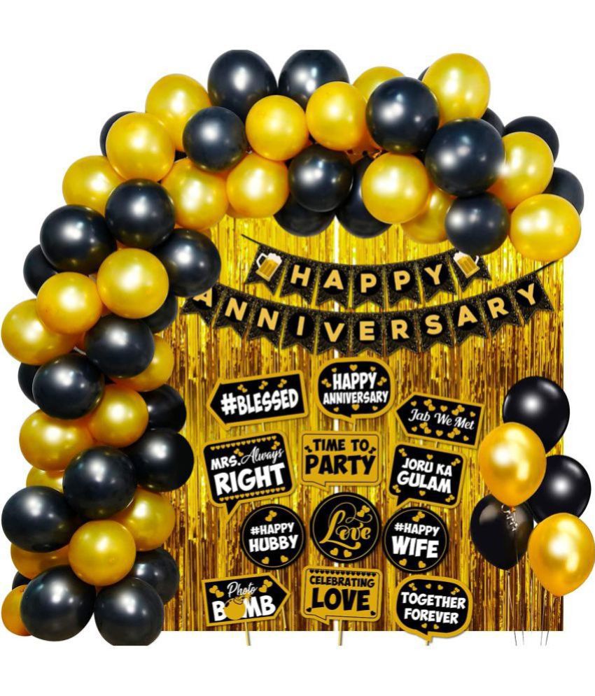     			Party Propz Happy Anniversary Decoration Items For Home - Bedroom Decorations 40Pcs Items Kit Combo - Happy Anniversary Banner, Balloons, Foil Curtain, Photo booth Props - Husband Wife 1st, 25th,50th Wedding