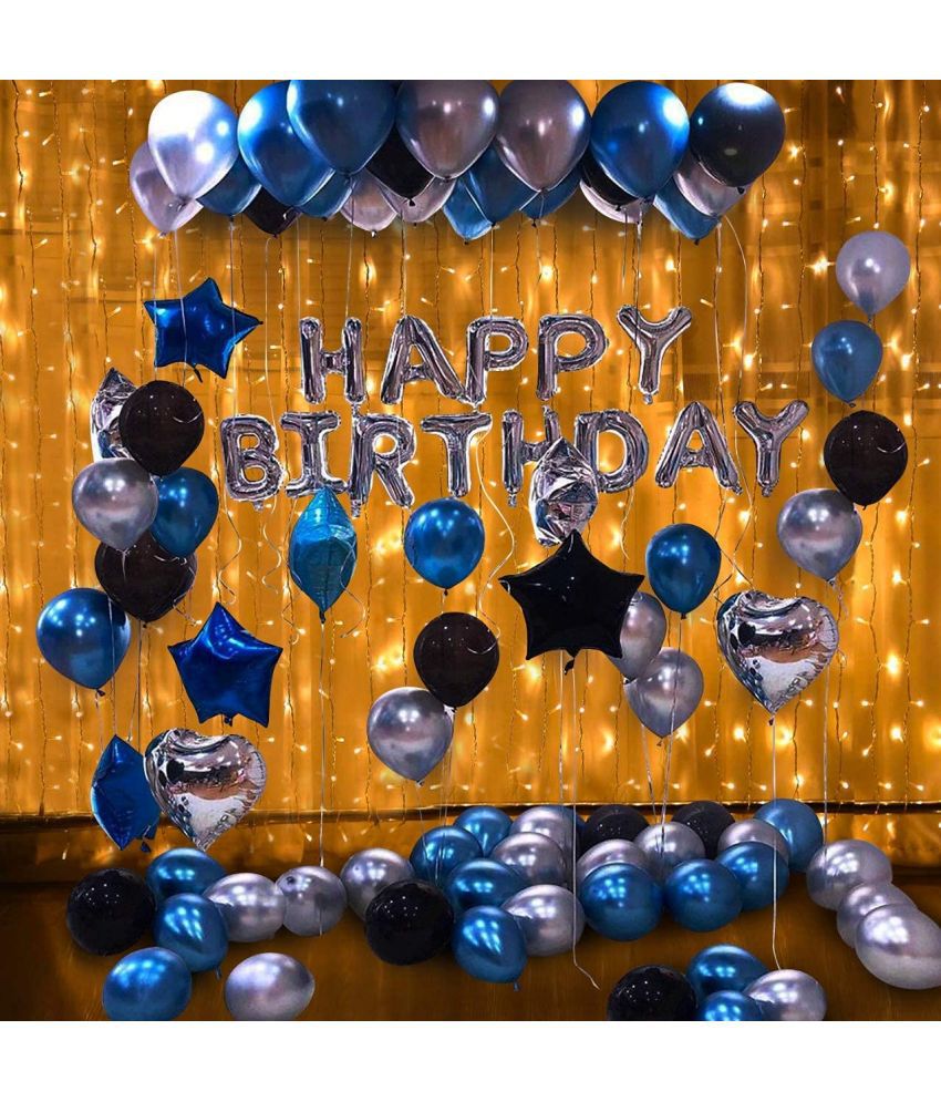     			Party Propz Happy Birthday Balloons Decoration Kit 62 Pcs Set for Husband Kids Boys Balloons Decorations Items Combo with Helium Letters Foil Balloon Banner,Latex Metallic Balloons And Fairy Led Light