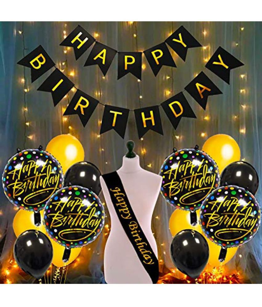     			Party Propz Happy Birthday Decoration Kit Combo Fairy Led Lights - 17pcs Set Banner; Balloon; Metallic; Foil;Sash For Boys; Girls; Kids; Wife; Girl Friend; Woman; 16th; 18th; 21st; 30th Party Supplies