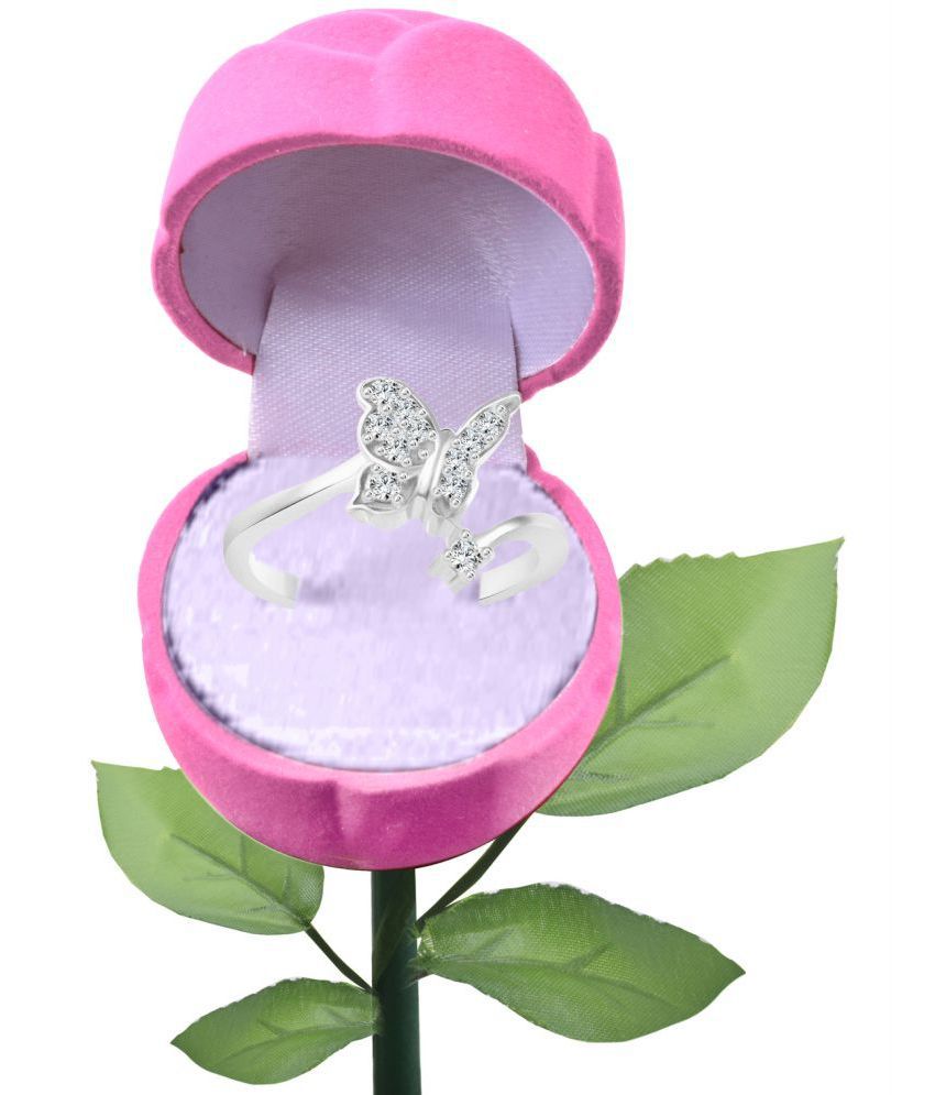     			Vighnaharta Cute Butterfly CZ Rhodium Plated Alloy Ring with PROSE Ring Box for Women and Girls - [VFJ1158ROSE-PINK14]
