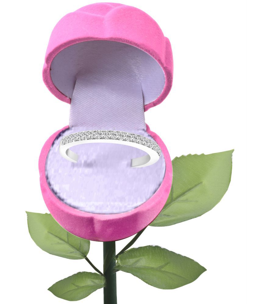     			Vighnaharta Half Round CZ Rhodium Plated Alloy Ring with PROSE Ring Box for Women and Girls - [VFJ1064ROSE-PINK16]