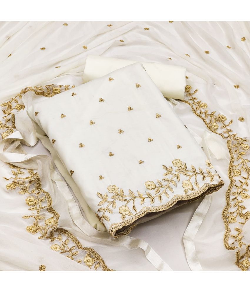     			Gazal Fashions - White Cotton Blend Dress Material ( Pack of 1 )