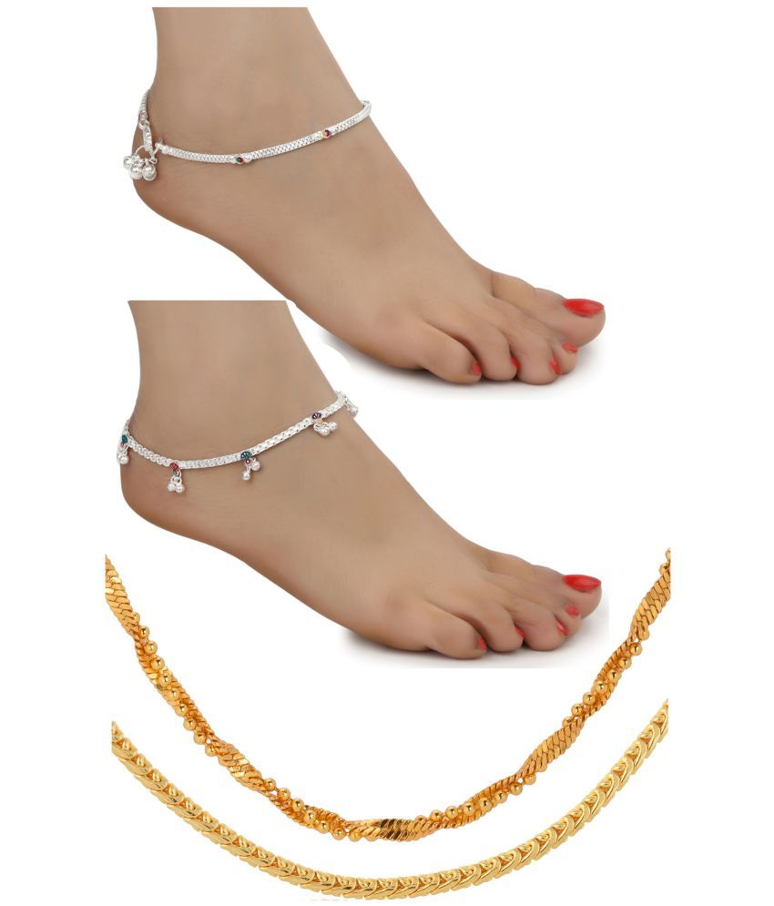     			AanyaCentric Silver Plated 1 Pair Anklet 2nos 28inches Long Chains Combo