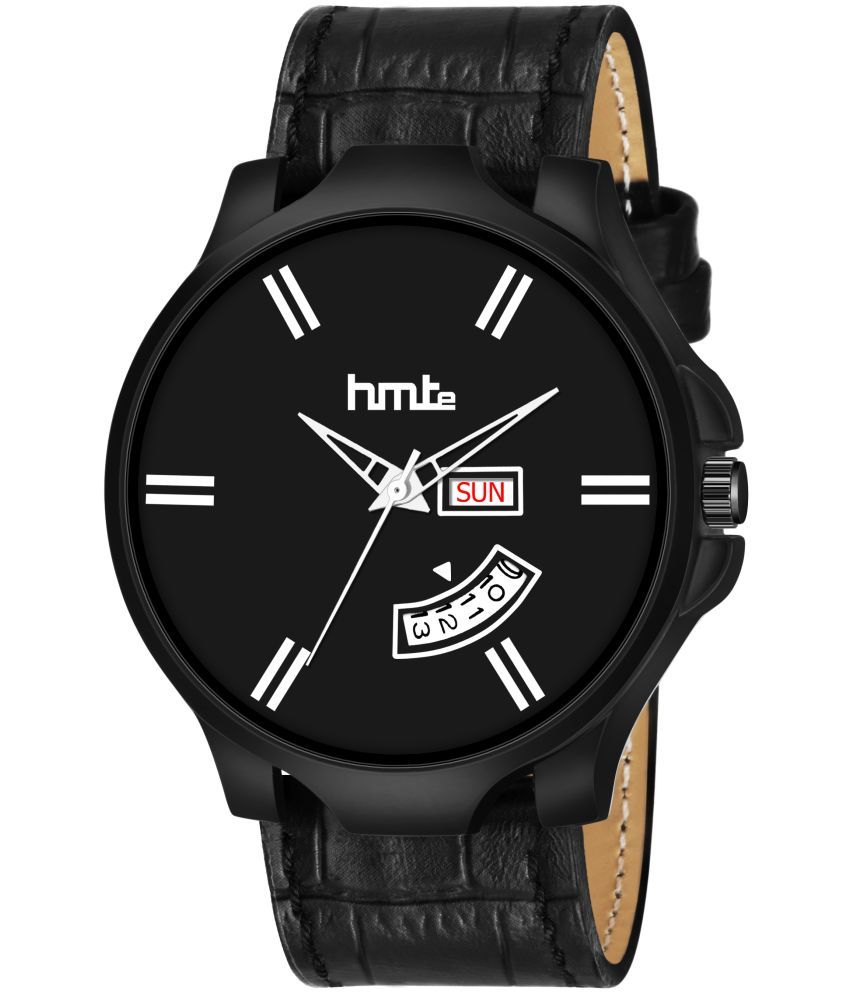     			HMTe -  Black Leather Analog Men's Watch