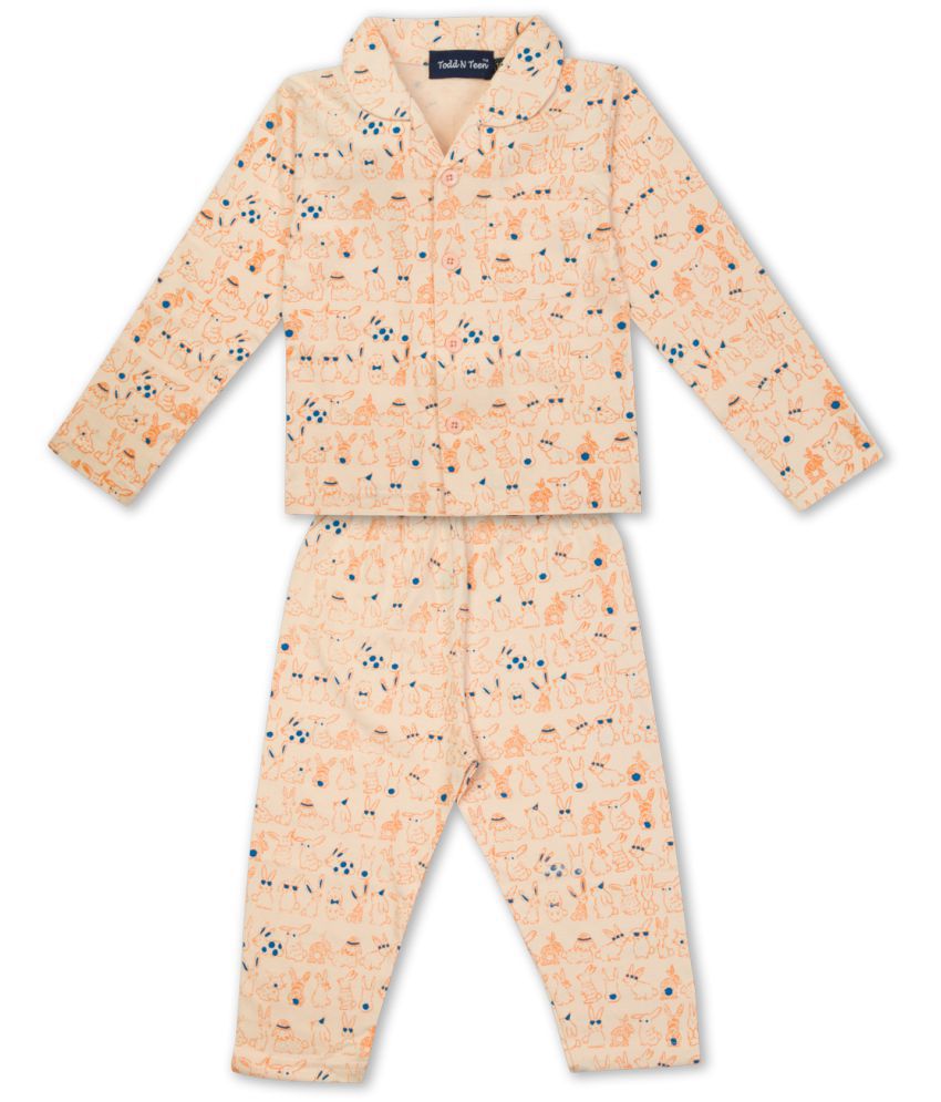     			Todd N Teen Unisex Kids Girls And Boys Cotton printed NightSuit, Dailywear, Clothing Set With Pajama (peach) 6-12 Months