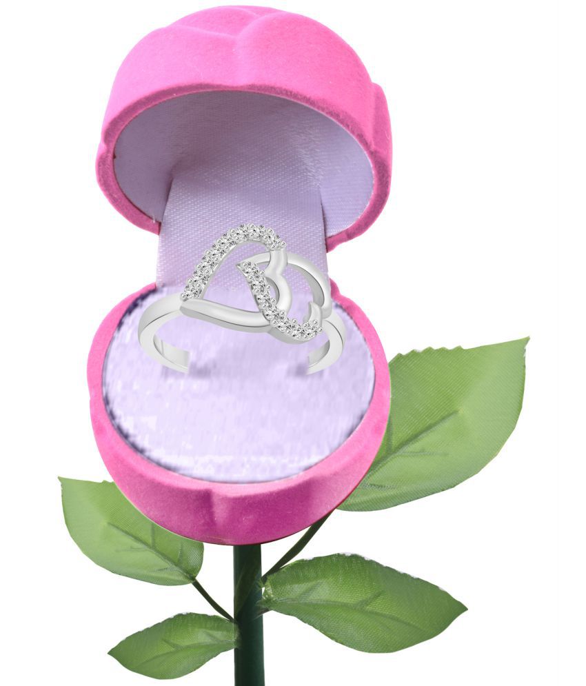     			Vighnaharta Interlocking Heart CZ Rhodium Plated Alloy Ring with PROSE Ring Box for Women and Girls - [VFJ1294ROSE-PINK16]