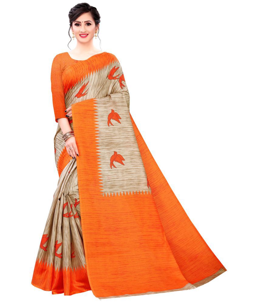 Bhakarwadi Orange Art Silk Saree - Single