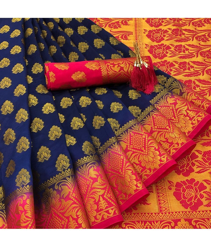     			Darshita International Blue,Rani Silk Saree - Single