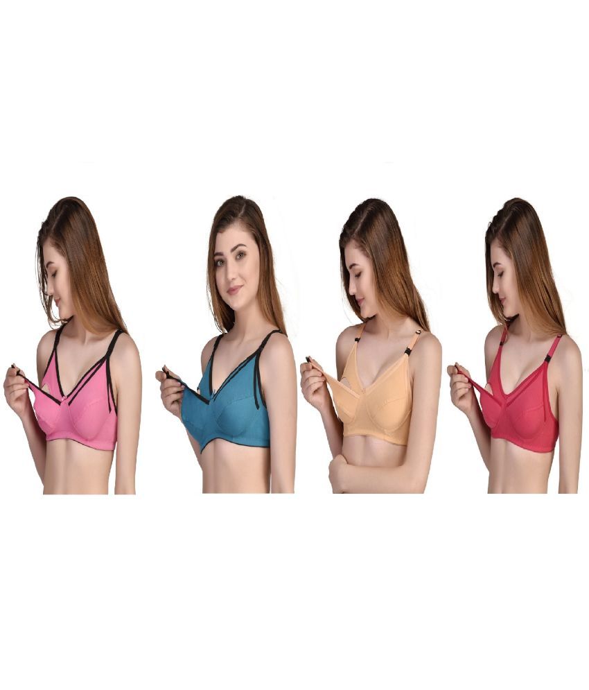     			Desiprime Pack of 4 Poly Cotton Non Padded Women's Everyday Bra ( Multi Color )