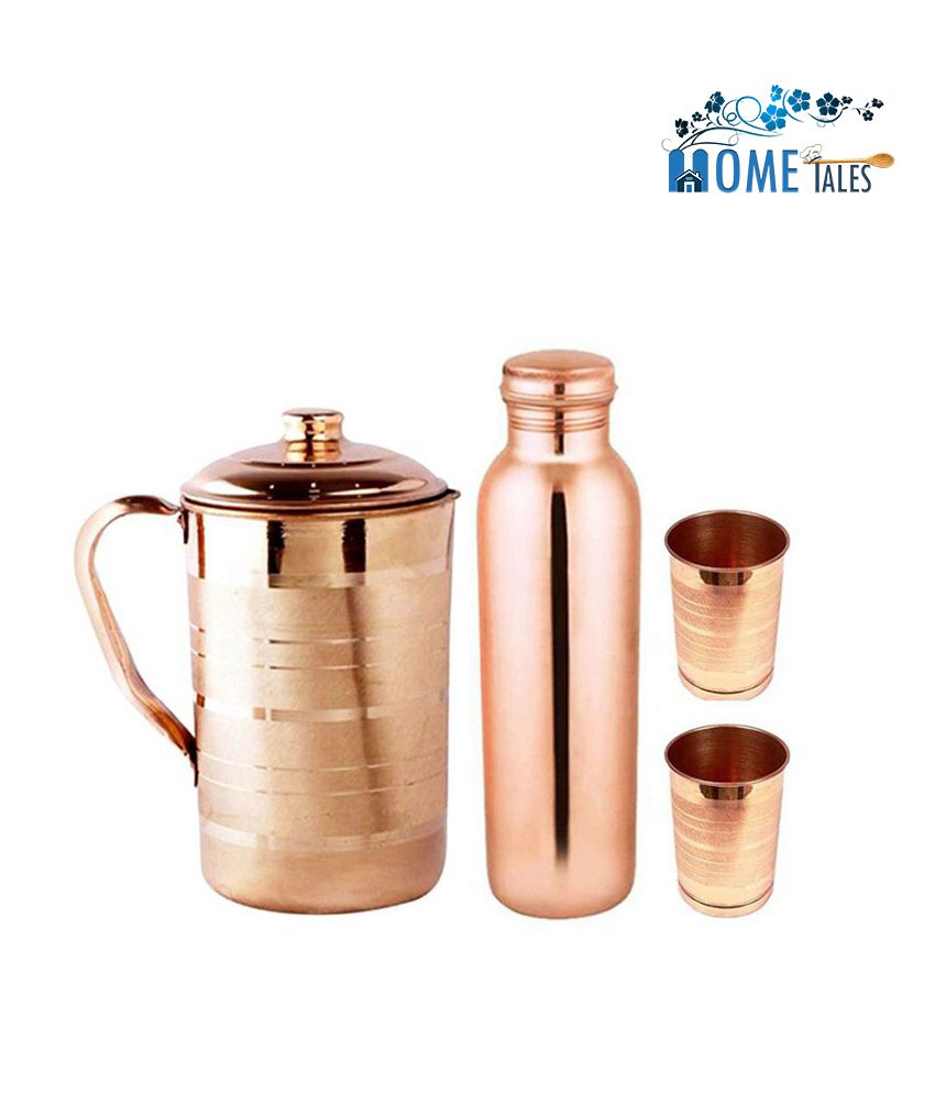     			HOMETALES Copper Water Bottle, Jug And Glass Combo, 1000 ml Water Bottle, 1500 ml Jug, Set of Water Bottle, Jug And 2 Glass, Brown