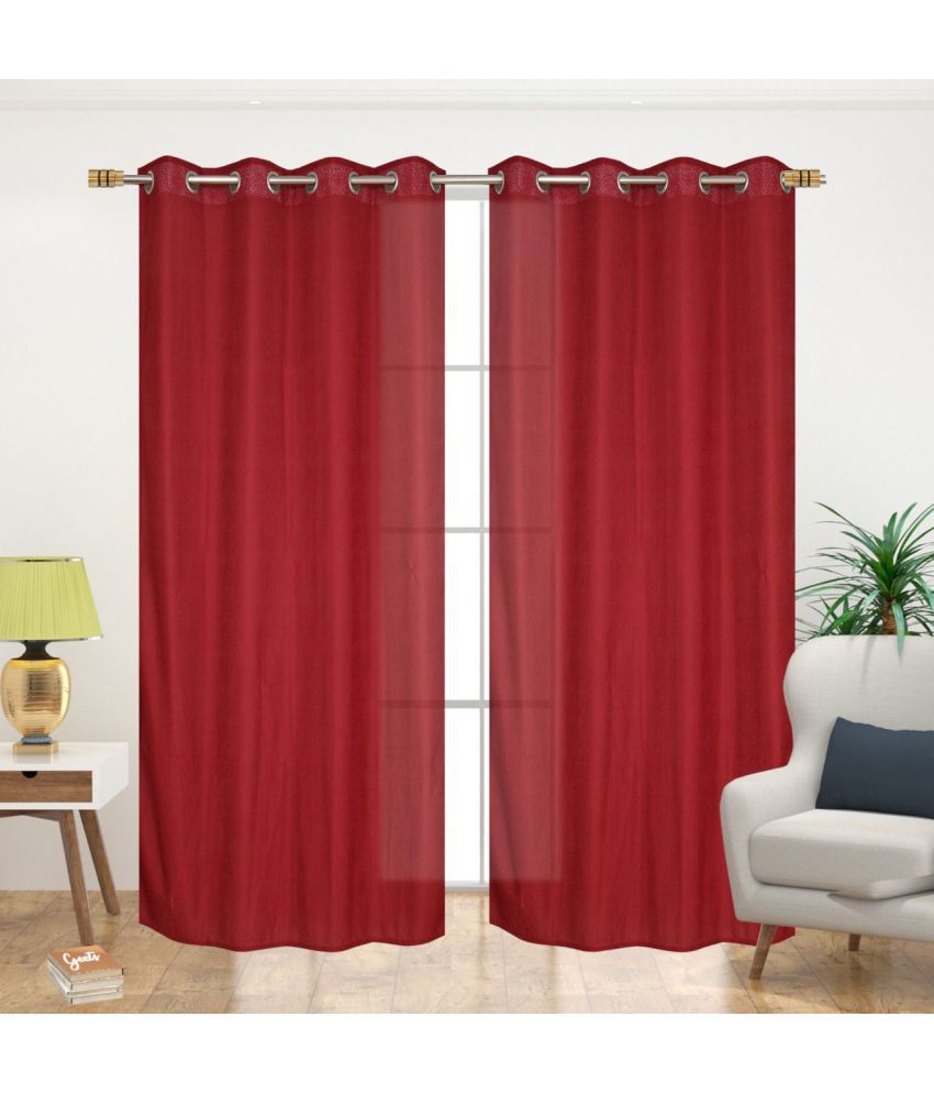     			Koli collections Set of 2 Door Semi-Transparent Eyelet PVC AC Maroon Curtains ( 213 x 121 cm )