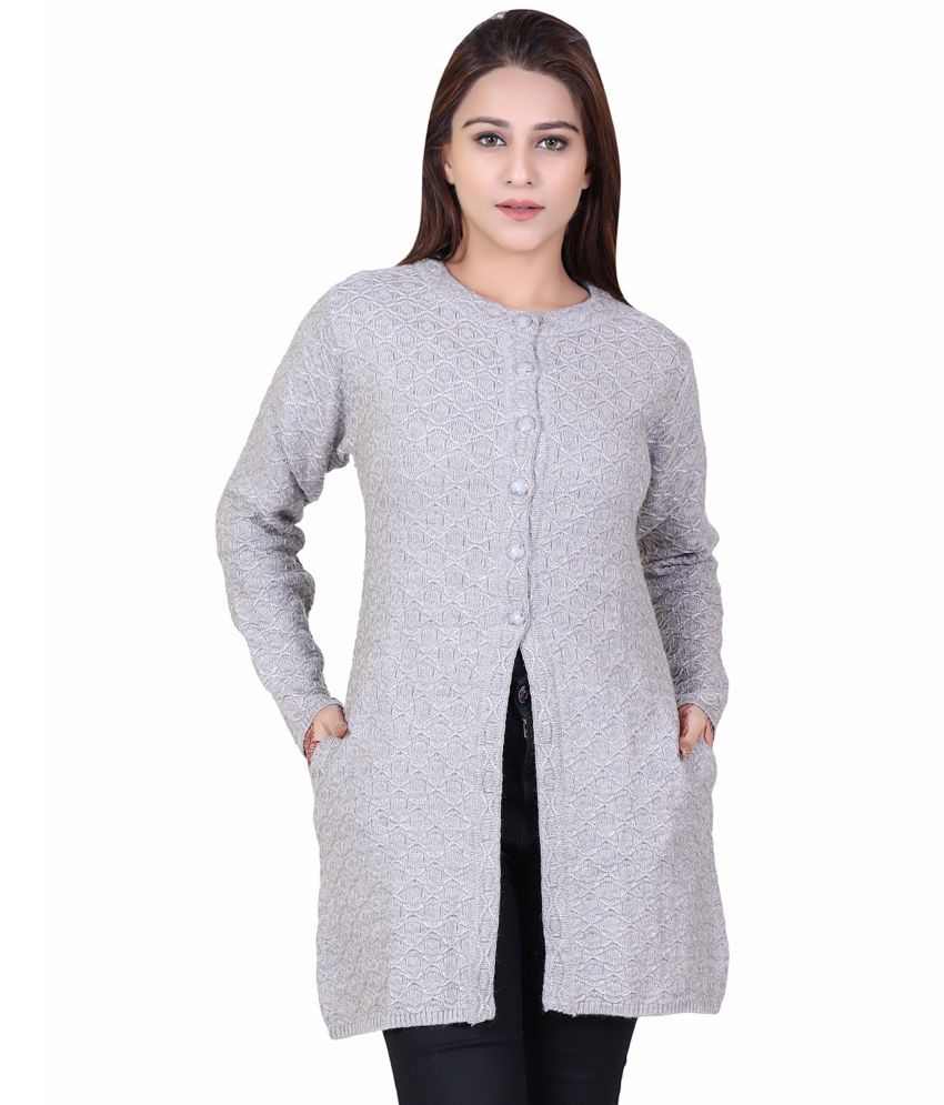     			Ogarti Acrylic Grey Buttoned Cardigans - Single