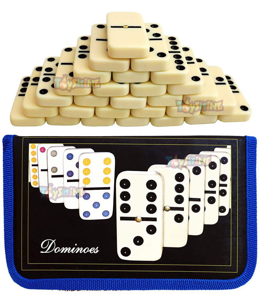 Toyshine Double Six Dot Dominoes Set Of 28 For 2 - 4 Players With Carry Pouch Bag(Multi Color)