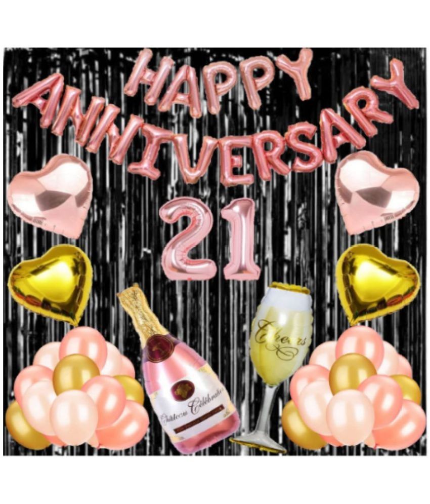     			Blooms Event21 Rose Gold Foil Balloons with Happy Anniversary Decoration Items ( Pack of 55)