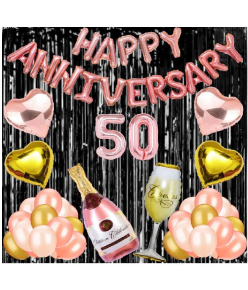     			Blooms Event50 Rose Gold Foil Balloons with Happy Anniversary Decoration Items ( Pack of 55)