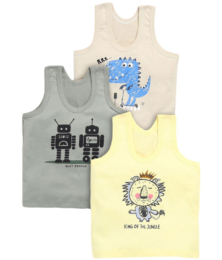 Hopscotch Baby Boys Cottonblend Sleeveless Printed Pack Of 3 Vests in Multi Color For Ages 3-6 Months (DOP-3820579)