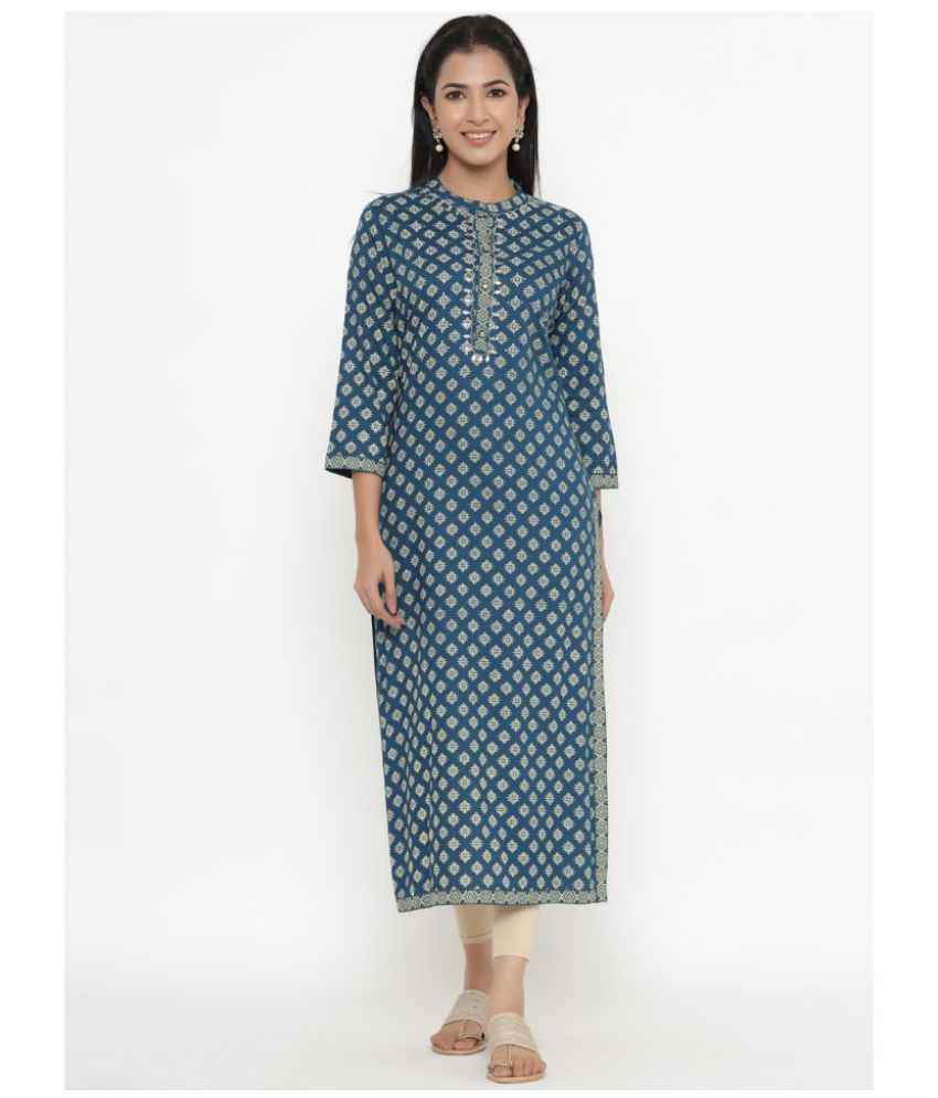     			KIPEK Blue Rayon Straight Kurti - Single