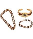 PAYSTORE Combo Of PREMIUM QUALITY 3 Gold Plated Rudraksha CAP Mala With Rudraksha Bracelet and Om Design Kada Bracelet Original Certified Rudraksha Beads Mala For Japa Stylish Latest Mala For Men And Women