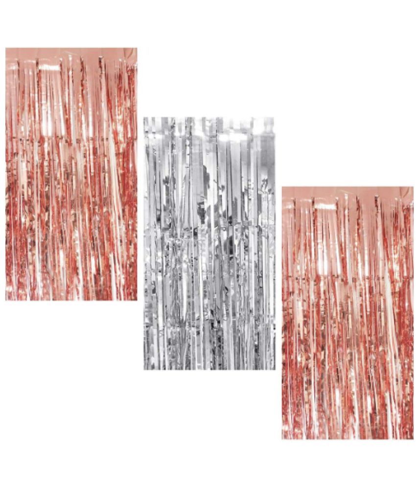     			Blooms Event 2 Rose gold  1silver Fringe Curtains Pack of 3