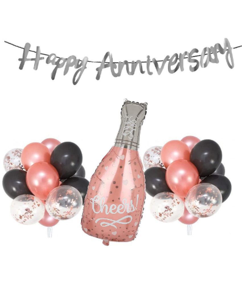     			Blooms EventHappy Anniversary Decoration Cheer Bottle Foil Balloon Set of 30 Pcs Rose Gold