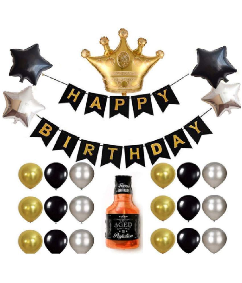     			Blooms EventHappy Birthday Banner with Crown Star and Aged to Perfection Foil Balloon and Metallic Balloon Set