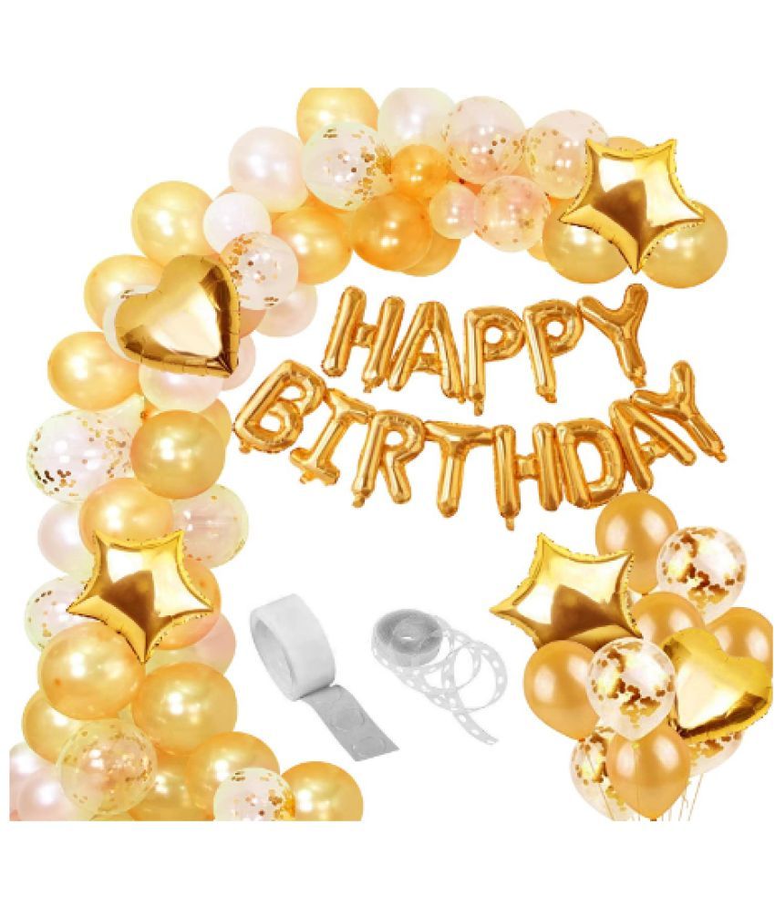     			Blooms EventHappy Birthday Foil Balloon Decoration Set -50Pcs Balloon Garland Kit- Alphabet Golden Balloons, Metallic Balloons, Confetti Ballon, Heart & Star Foil Balloons For Birthday Decoration