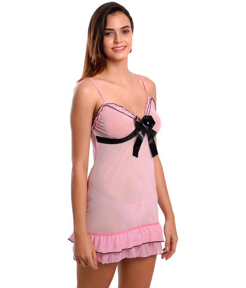     			Celosia Net Baby Doll Dresses With Panty - Pink Single