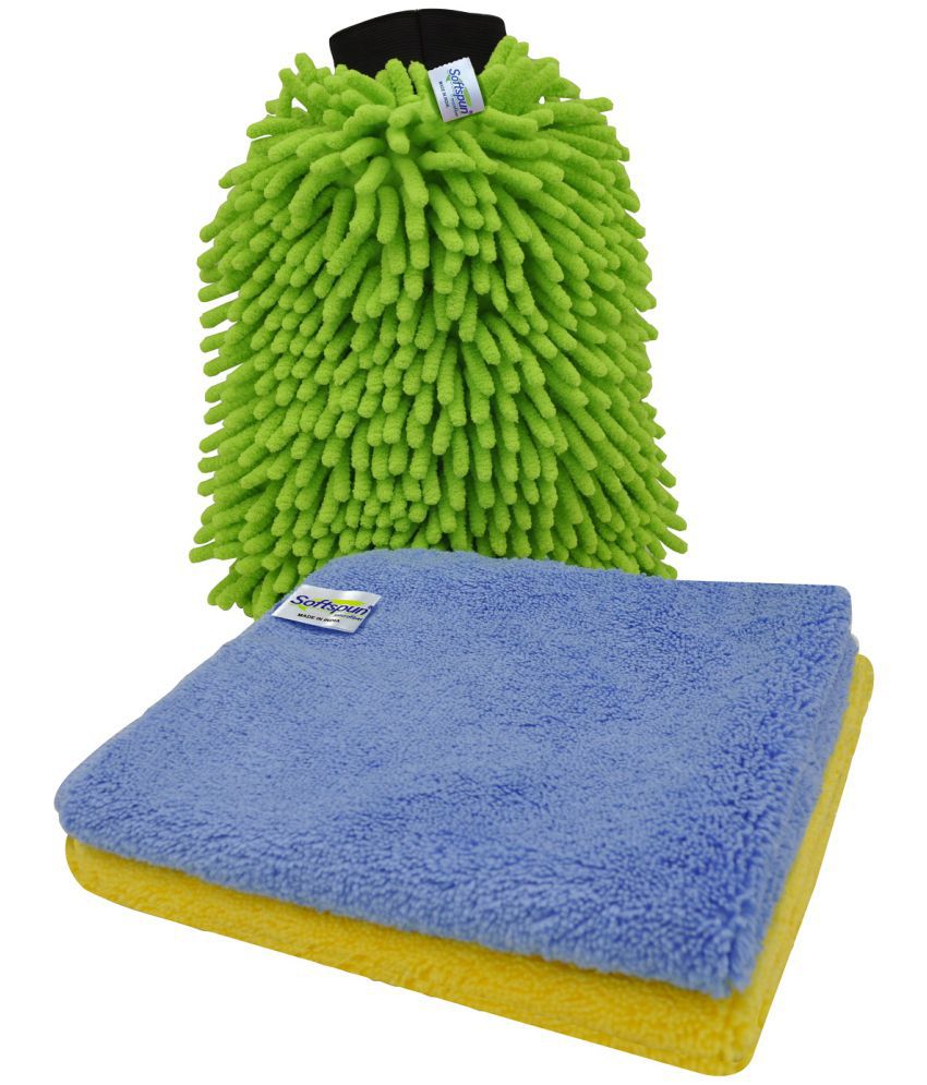     			SOFTSPUN SOFTSPUN Microfiber Chenille & Single-Side Gloves 1700 GSM with Towel 380 GSM, 3 Piece Combo Multicolour, 20X30 Multi-Purpose Super Absorbent and Perfect Wash Clean with Lint-Scratch Free Car, Dusting! Glove