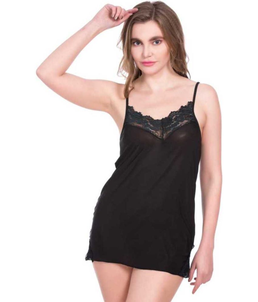     			Celosia Satin Baby Doll Dresses With Panty - Black