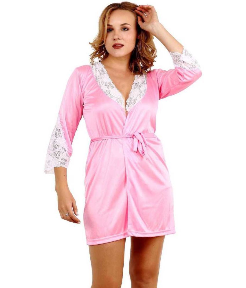     			Celosia Satin Robes - Pink Single