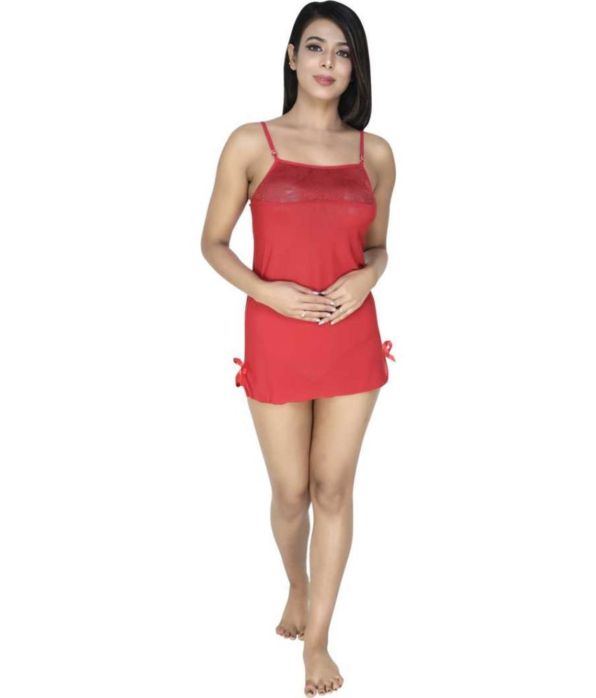     			Celosia Viscose Baby Doll Dresses With Panty - Red Single