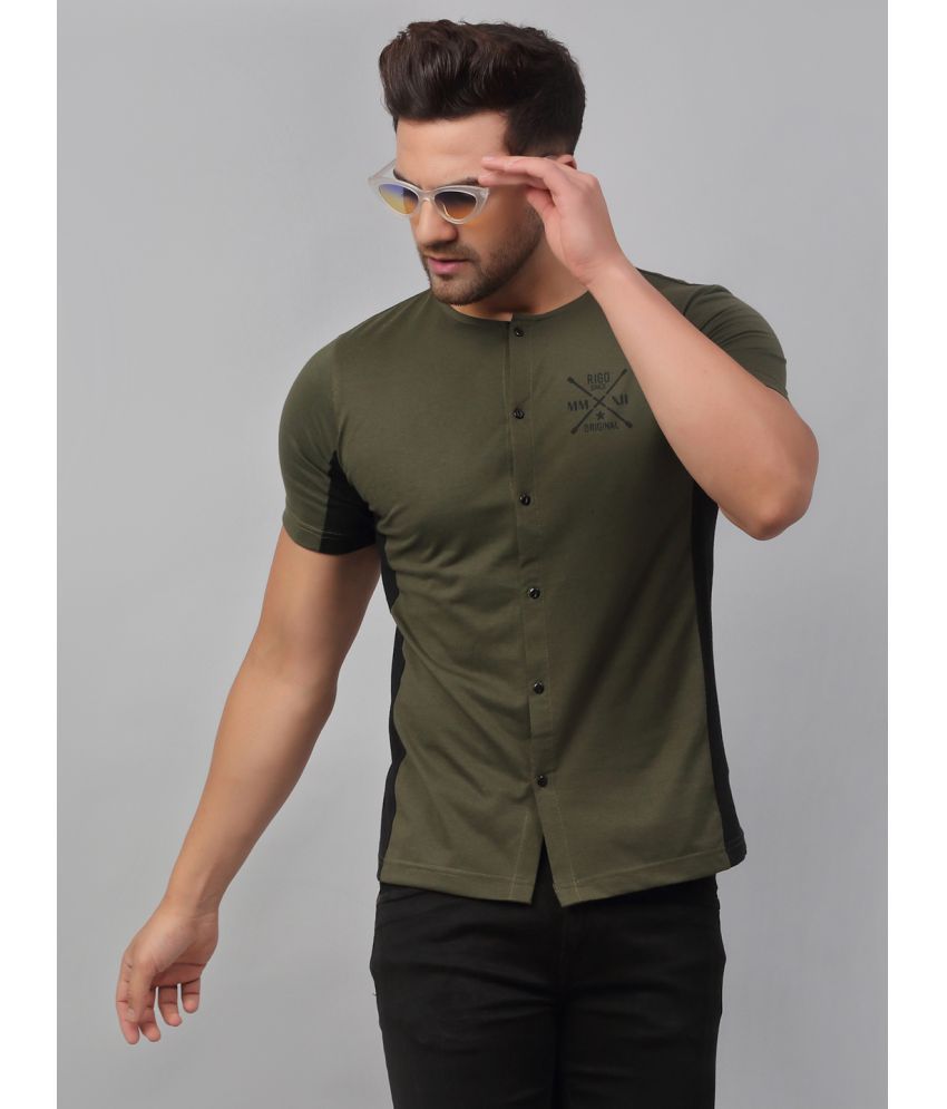     			Rigo - Olive Green Cotton Slim Fit  Men's T-Shirt ( Pack of 1 )