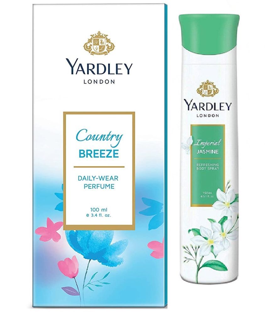     			YARDLEY LONDON 1 COUNTRY BREEZE DAILY WEAR PERFUME 100 ML, 1 JASMINE  REFRESHING BODY SPRAY , 150 ML, PACK OF 2