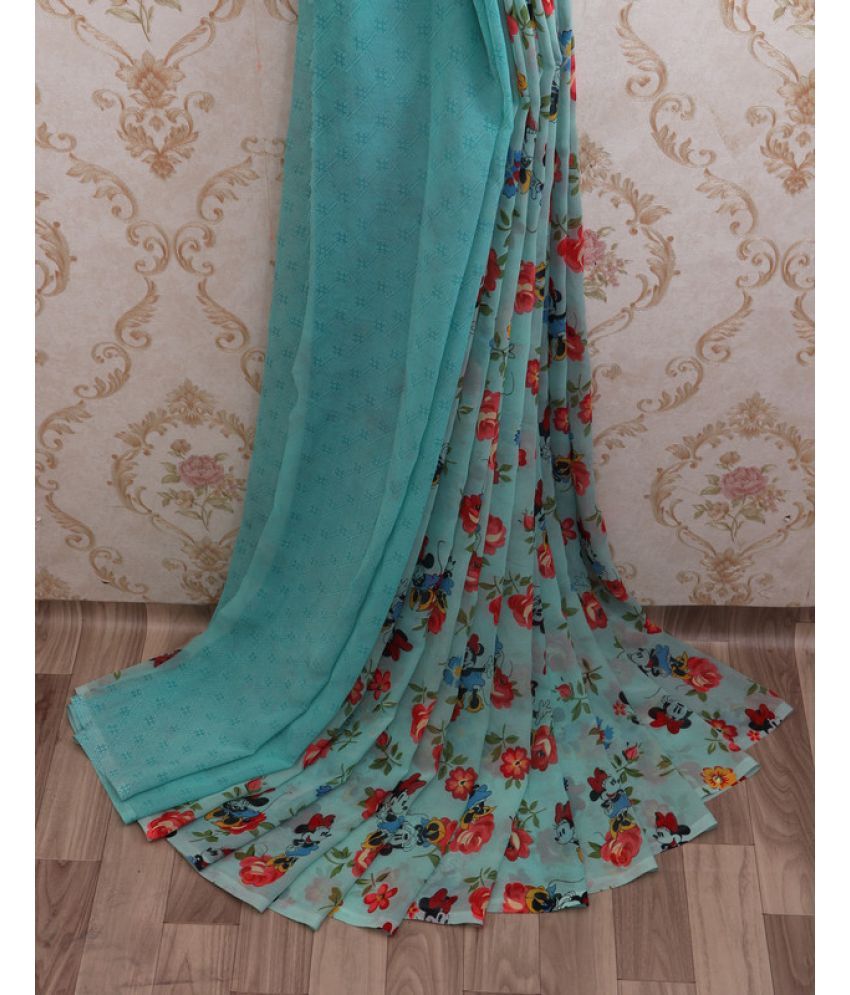     			AARTI SELECTION Blue Chiffon Saree -