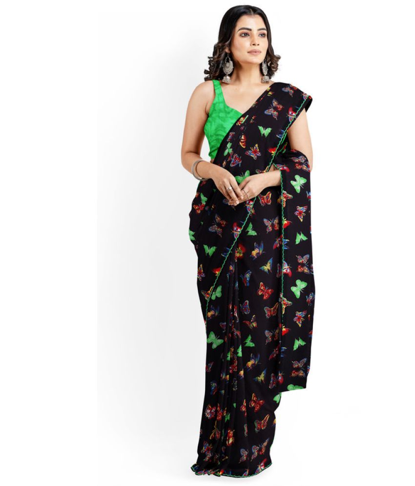     			AARTI SELECTION Green Chiffon Saree -