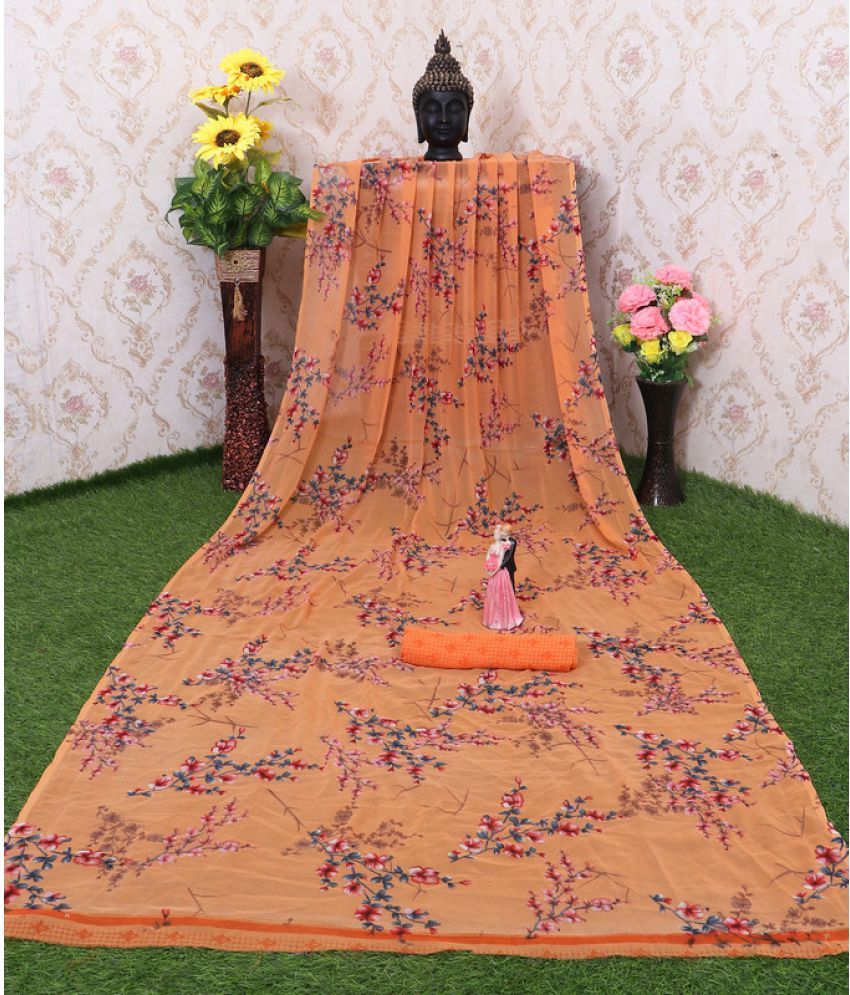     			AARTI SELECTION Orange Chiffon Saree -