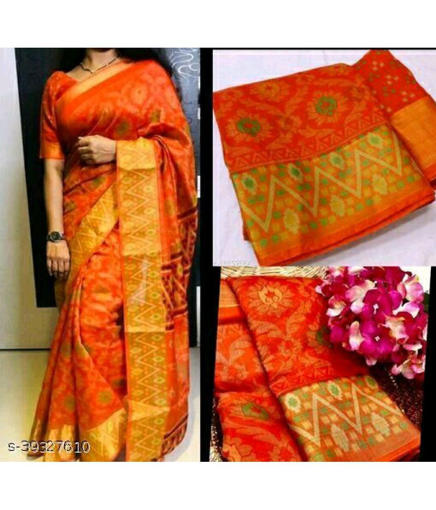     			AARTI SELECTION Orange Cotton Saree -