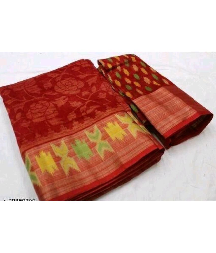     			AARTI SELECTION Red Cotton Saree -