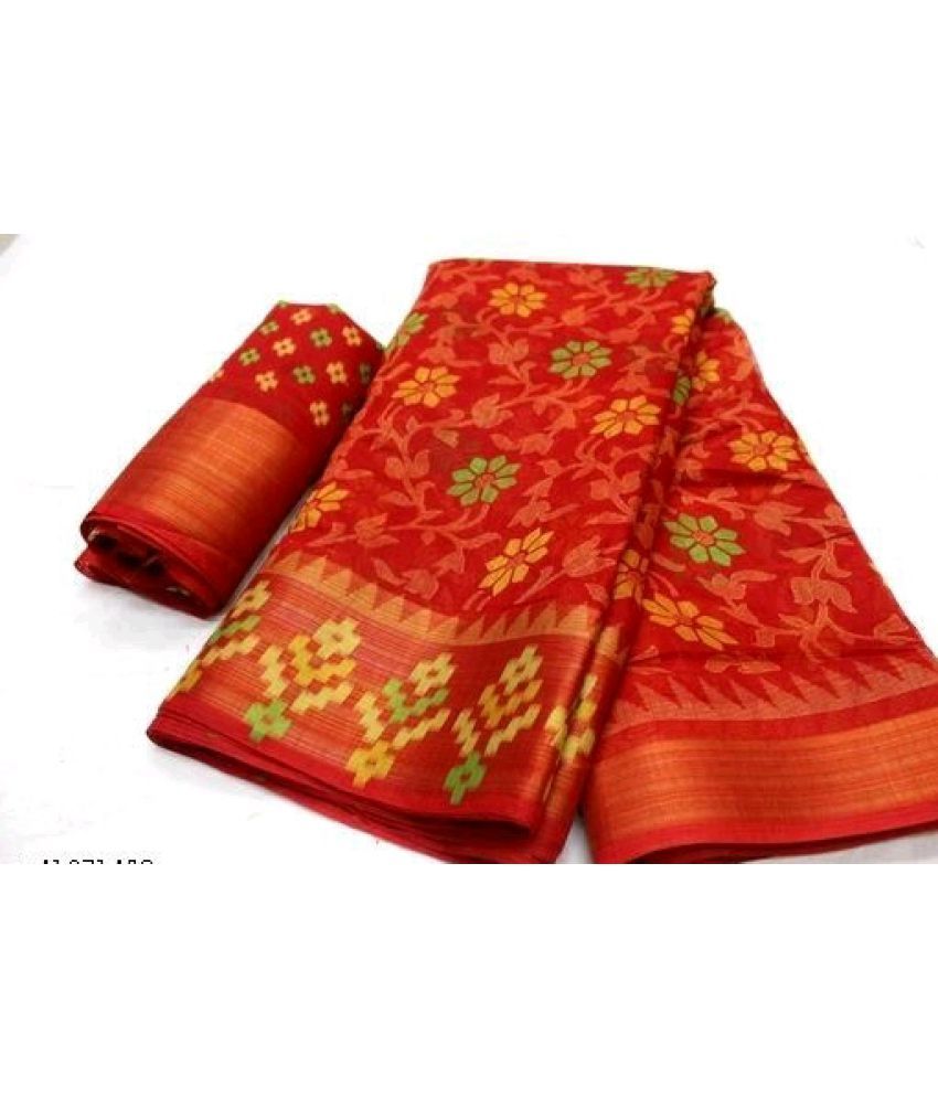     			AARTI SELECTION Red Cotton Saree -