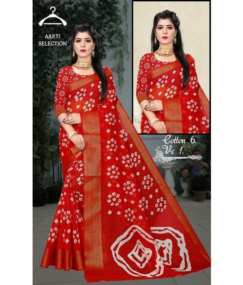     			AARTI SELECTION Red Cotton Saree -