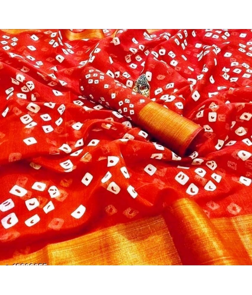     			AARTI SELECTION Red Cotton Saree -