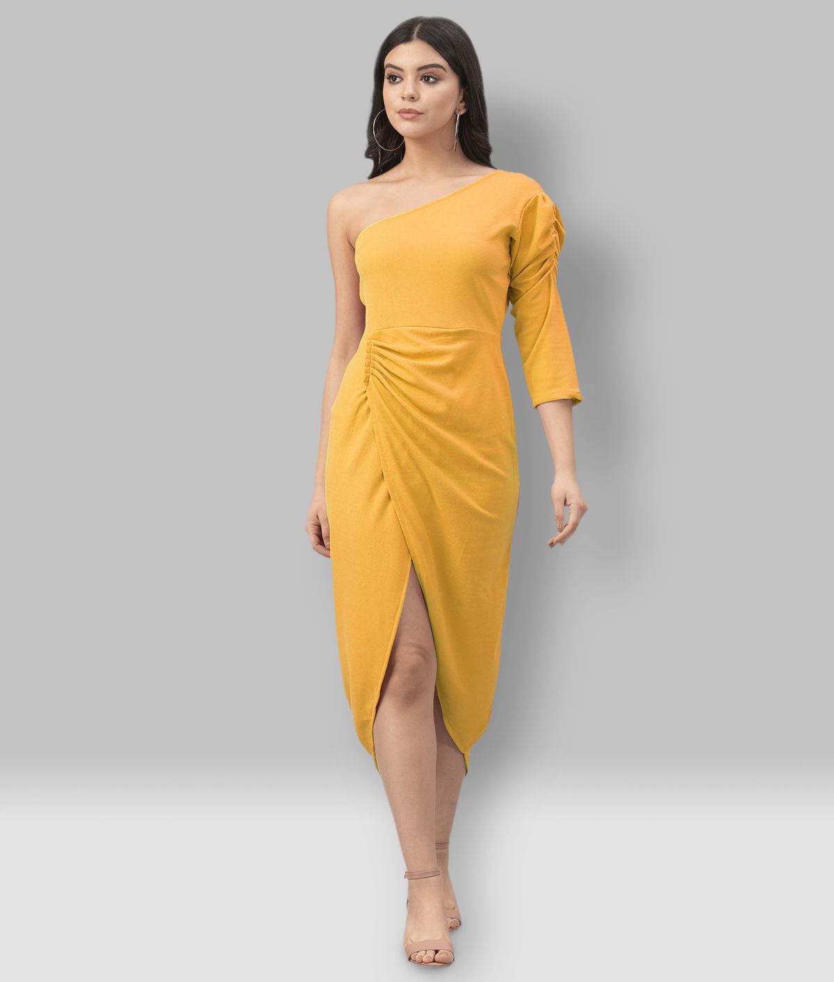     			Selvia Cotton Lycra Orange Bodycon Dress -