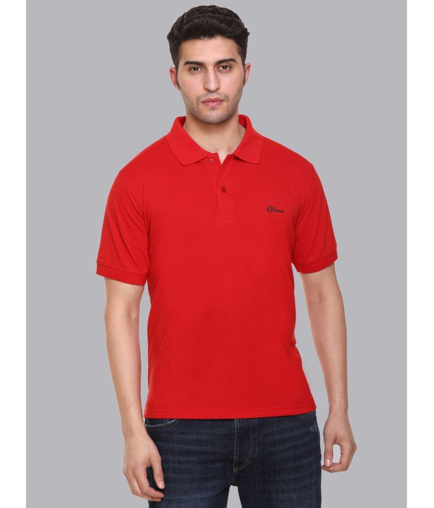     			OBAAN Red Cotton Blend Solid Polo T Shirt