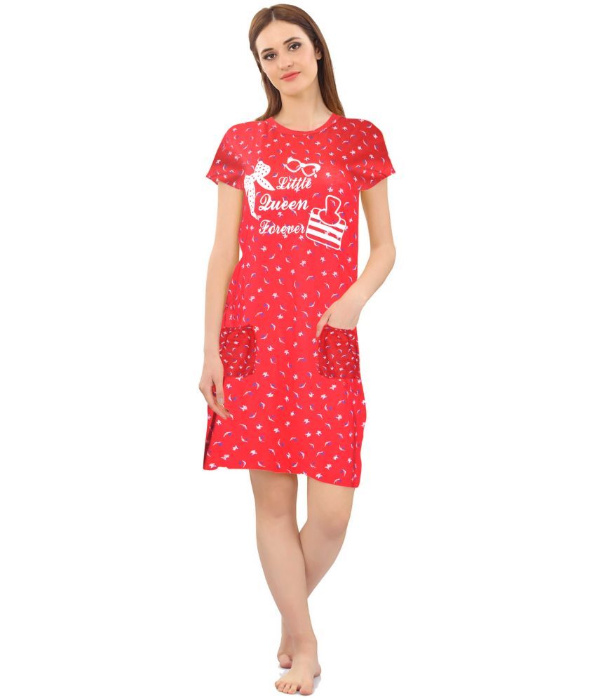     			RRIDHIMA Cotton Night T-Shirt - Red Single