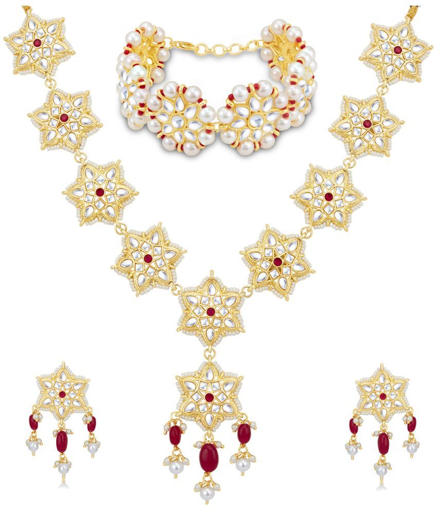     			Sukkhi Alloy Maroon Traditional Necklace set Combo Collar