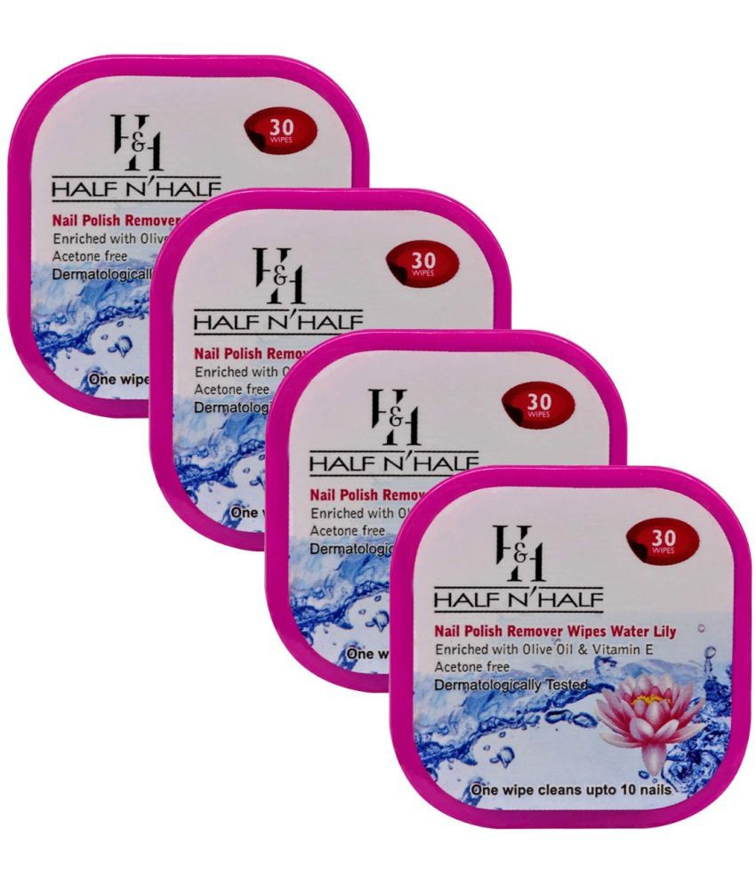     			Half N Half Nail Polish Remover Wipes, Water-Lilly Flavour, Pack of 4 (120wipes)