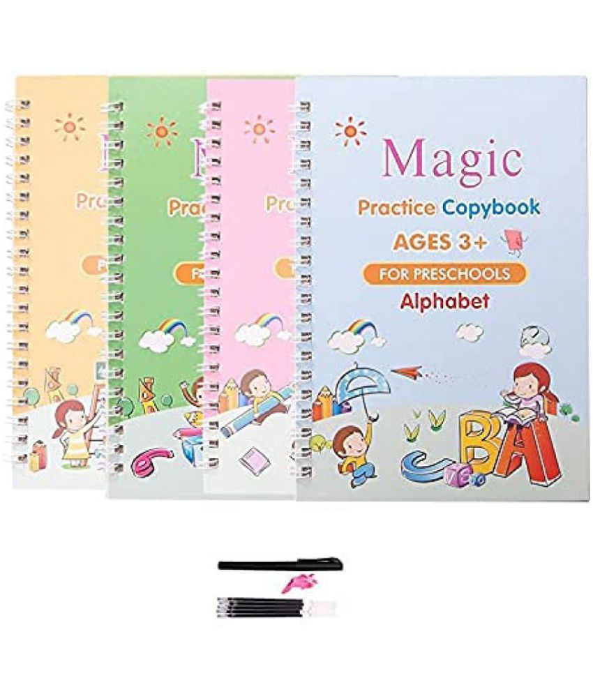    			Sank Magic Practice Copybook, Number Tracing Book for Preschoolers with Pen, Magic Calligraphy Copybook Set Practical Reusable Writing Tool Simple Hand Lettering (4 Books + 5 Refill)